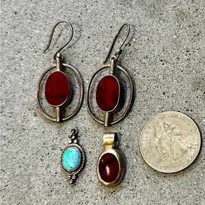 925, Red Jasper, MOP, Opal, Earrings and Pendant Set - Unbranded